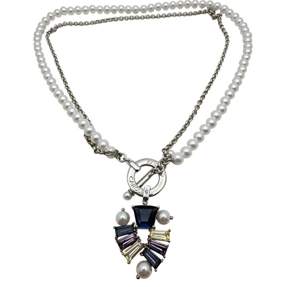 Vintage 90 Granny Pearlcore Necklace Crystal Sunburst Pendant Retro Preppy Charm - Picture 3 of 7